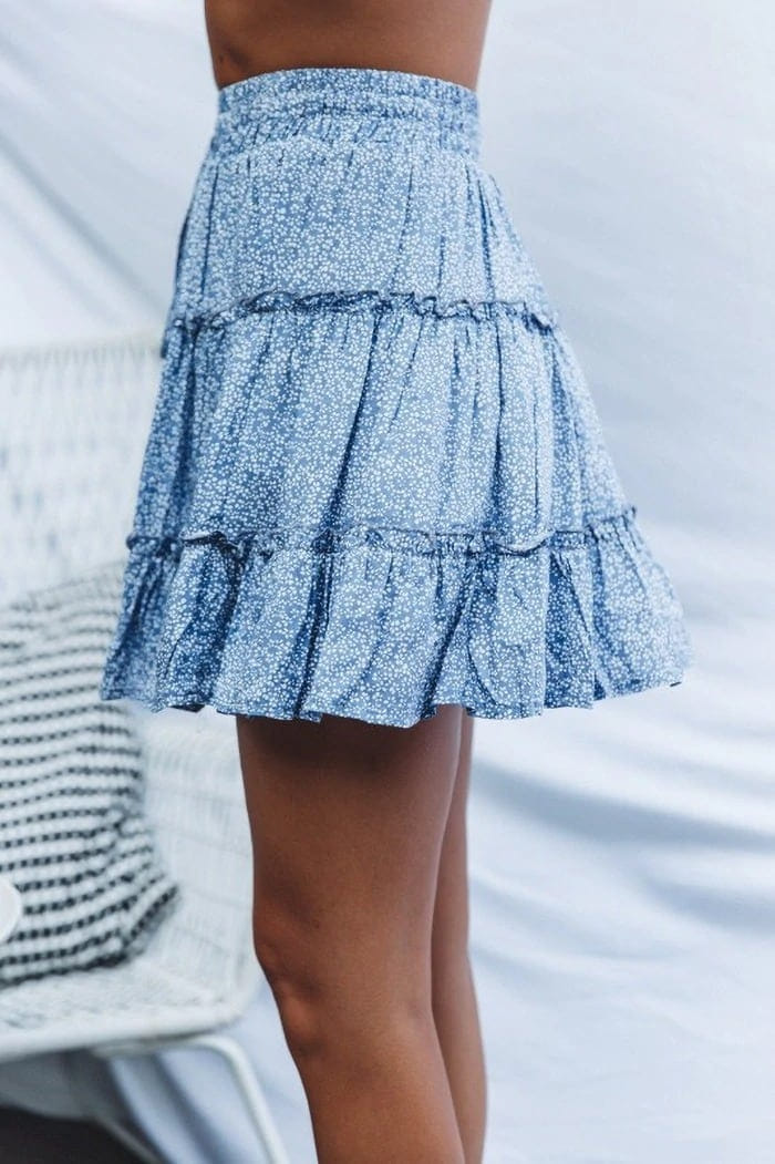falda bohemia corta azul claro foto 3