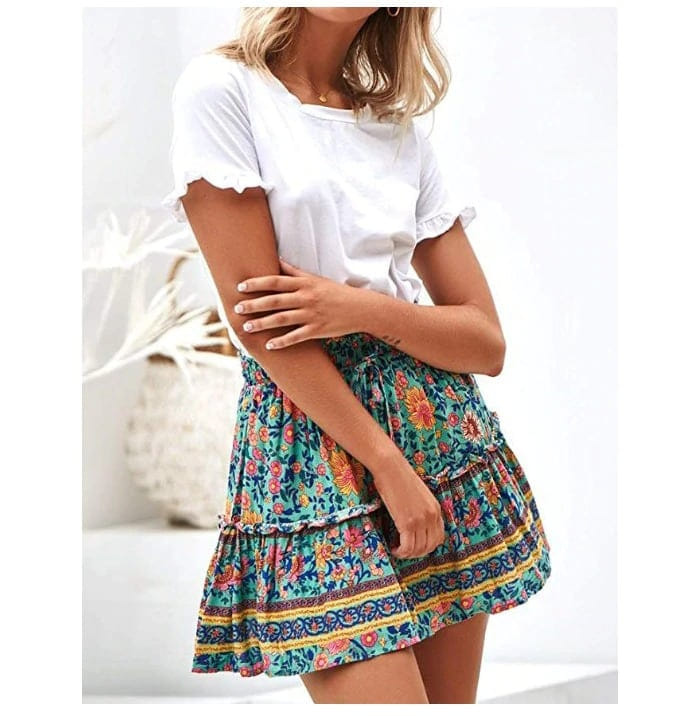 falda estilo bohemia corta con flores