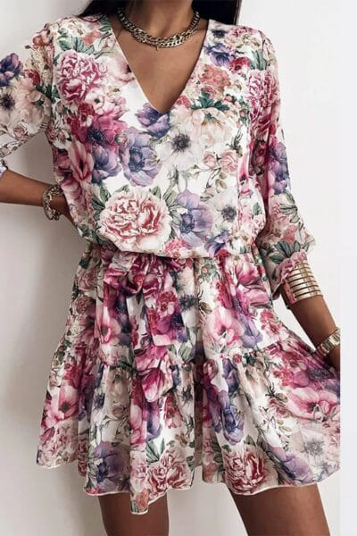 foto vestido bohemio rosa estampado con flores 1