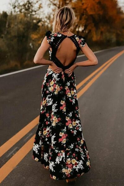 vestido bohemio floral negro suntuoso foto 1