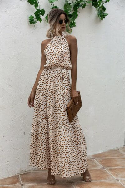 vestido bohemio sin mangas beige