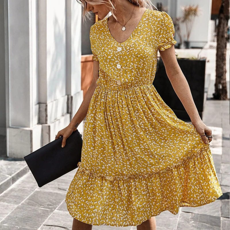 vestido boho estampado de flores verano amarillo